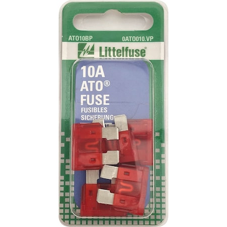 Littelfuse Fuse, Ato Std And Smart Glow Blade, Red, 10A, Carded 0ATO010.VP
